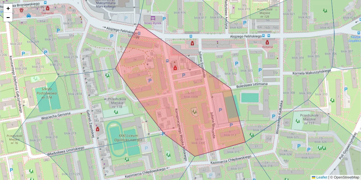 Szczegółowa mapa kodu pocztowego 93-236 z granicami, sąsiednimi kodami pocztowymi i urzędami pocztowymi