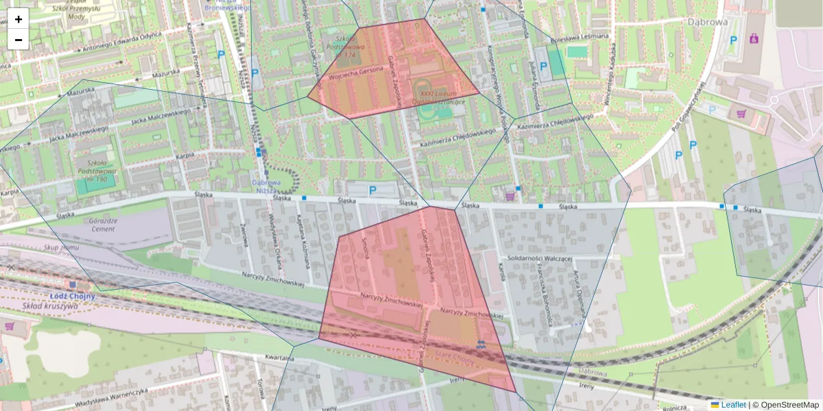 Szczegółowa mapa kodu pocztowego 93-256 z granicami, sąsiednimi kodami pocztowymi i urzędami pocztowymi