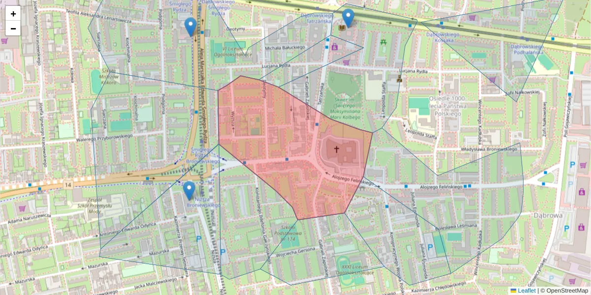 Szczegółowa mapa kodu pocztowego 93-258 z granicami, sąsiednimi kodami pocztowymi i urzędami pocztowymi
