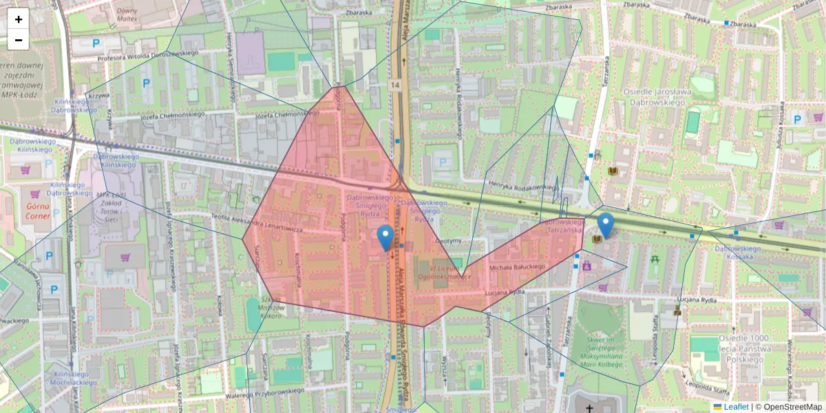 Szczegółowa mapa kodu pocztowego 93-271 z granicami, sąsiednimi kodami pocztowymi i urzędami pocztowymi