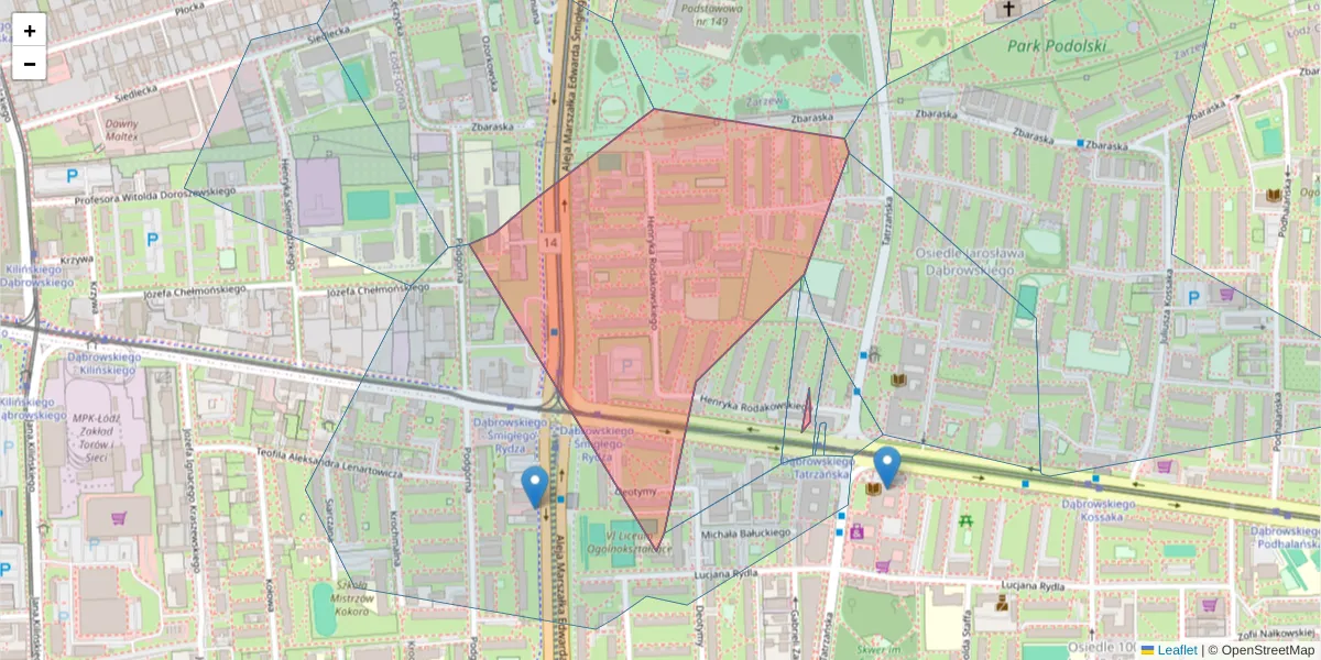 Szczegółowa mapa kodu pocztowego 93-277 z granicami, sąsiednimi kodami pocztowymi i urzędami pocztowymi