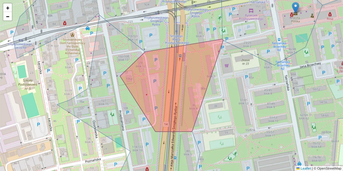 Szczegółowa mapa kodu pocztowego 93-281 z granicami, sąsiednimi kodami pocztowymi i urzędami pocztowymi