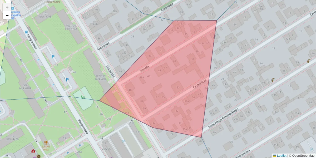 Szczegółowa mapa kodu pocztowego 93-302 z granicami, sąsiednimi kodami pocztowymi i urzędami pocztowymi