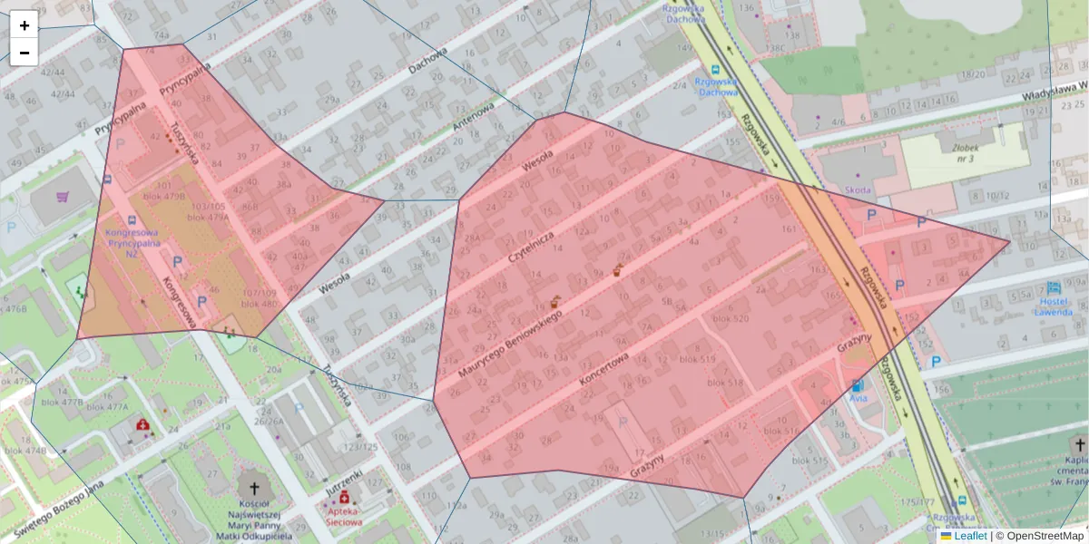 Szczegółowa mapa kodu pocztowego 93-305 z granicami, sąsiednimi kodami pocztowymi i urzędami pocztowymi