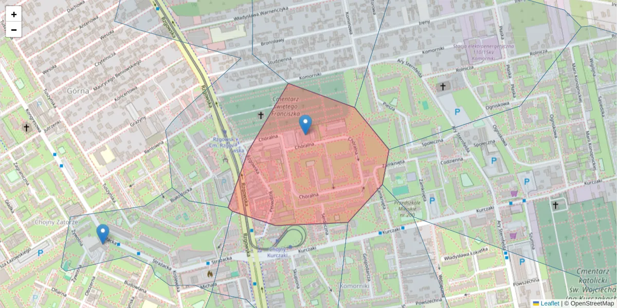Szczegółowa mapa kodu pocztowego 93-311 z granicami, sąsiednimi kodami pocztowymi i urzędami pocztowymi
