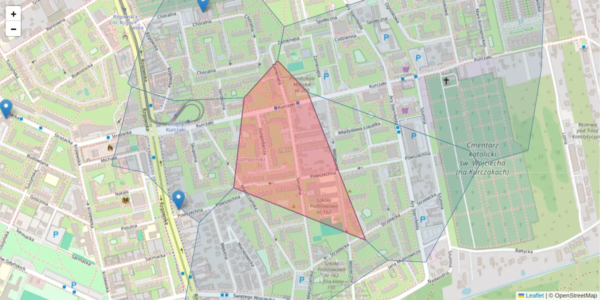 Szczegółowa mapa kodu pocztowego 93-324 z granicami, sąsiednimi kodami pocztowymi i urzędami pocztowymi