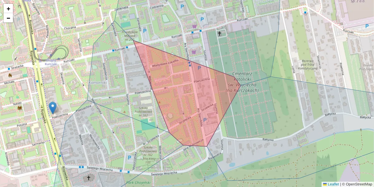 Szczegółowa mapa kodu pocztowego 93-335 z granicami, sąsiednimi kodami pocztowymi i urzędami pocztowymi