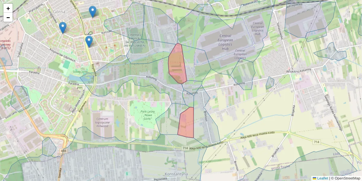 Szczegółowa mapa kodu pocztowego 93-340 z granicami, sąsiednimi kodami pocztowymi i urzędami pocztowymi