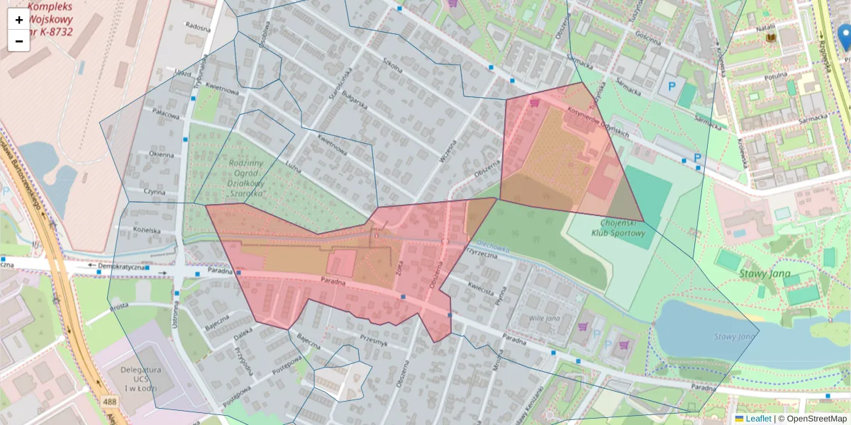 Szczegółowa mapa kodu pocztowego 93-360 z granicami, sąsiednimi kodami pocztowymi i urzędami pocztowymi