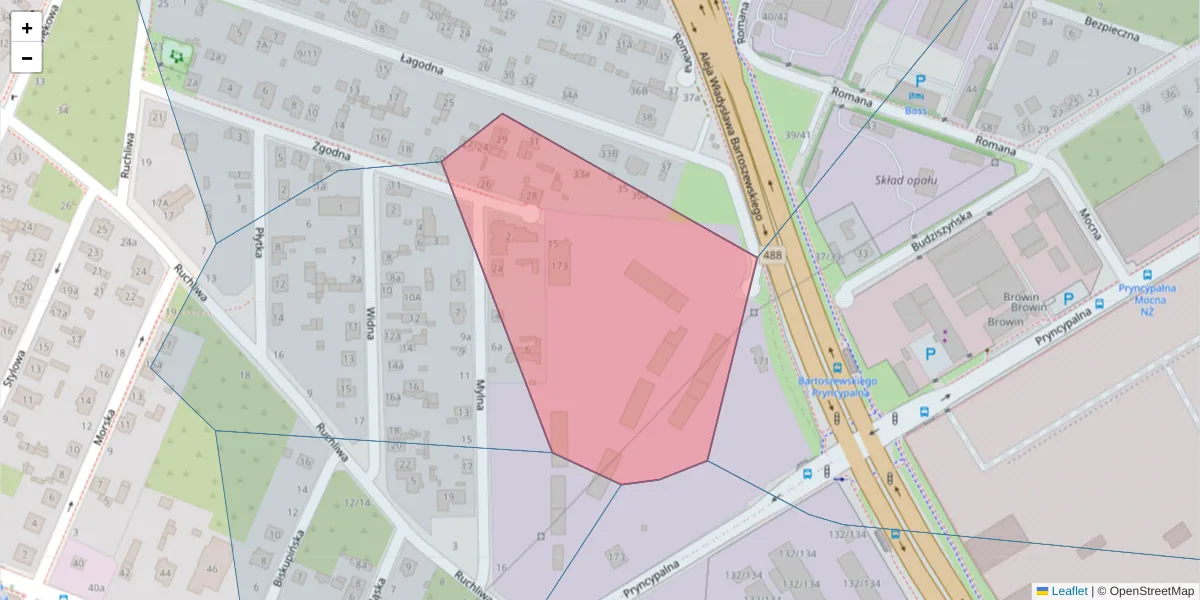 Szczegółowa mapa kodu pocztowego 93-371 z granicami, sąsiednimi kodami pocztowymi i urzędami pocztowymi