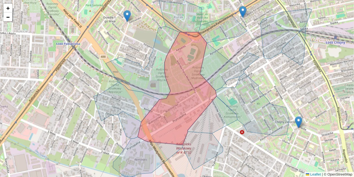 Szczegółowa mapa kodu pocztowego 93-373 z granicami, sąsiednimi kodami pocztowymi i urzędami pocztowymi