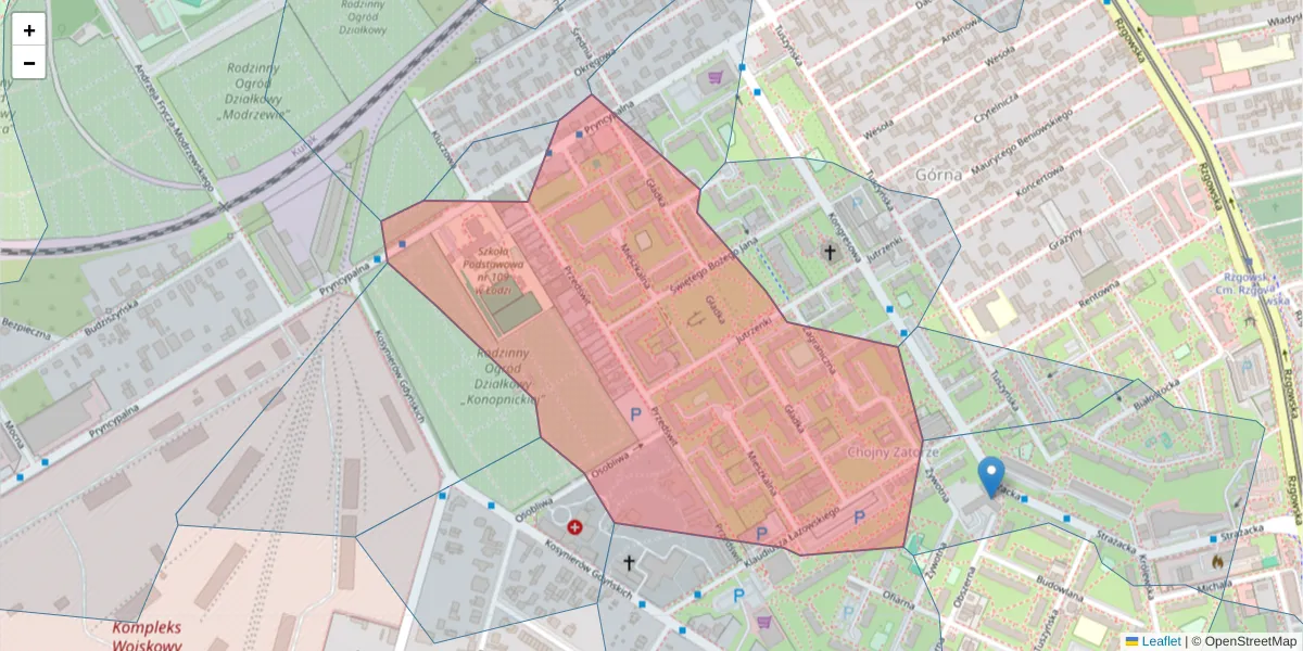 Szczegółowa mapa kodu pocztowego 93-378 z granicami, sąsiednimi kodami pocztowymi i urzędami pocztowymi