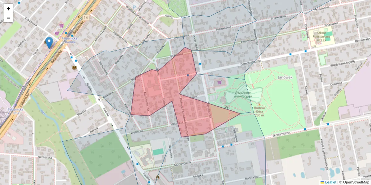 Szczegółowa mapa kodu pocztowego 93-404 z granicami, sąsiednimi kodami pocztowymi i urzędami pocztowymi