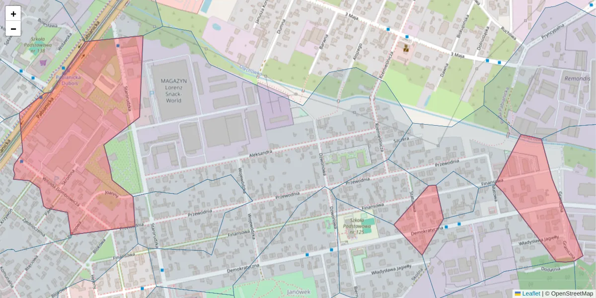 Szczegółowa mapa kodu pocztowego 93-405 z granicami, sąsiednimi kodami pocztowymi i urzędami pocztowymi