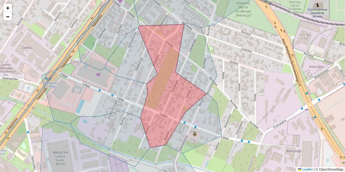 Szczegółowa mapa kodu pocztowego 93-414 z granicami, sąsiednimi kodami pocztowymi i urzędami pocztowymi