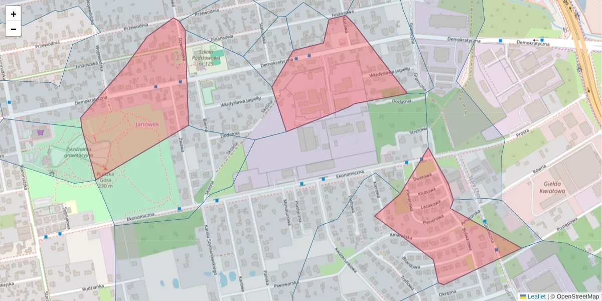 Szczegółowa mapa kodu pocztowego 93-430 z granicami, sąsiednimi kodami pocztowymi i urzędami pocztowymi