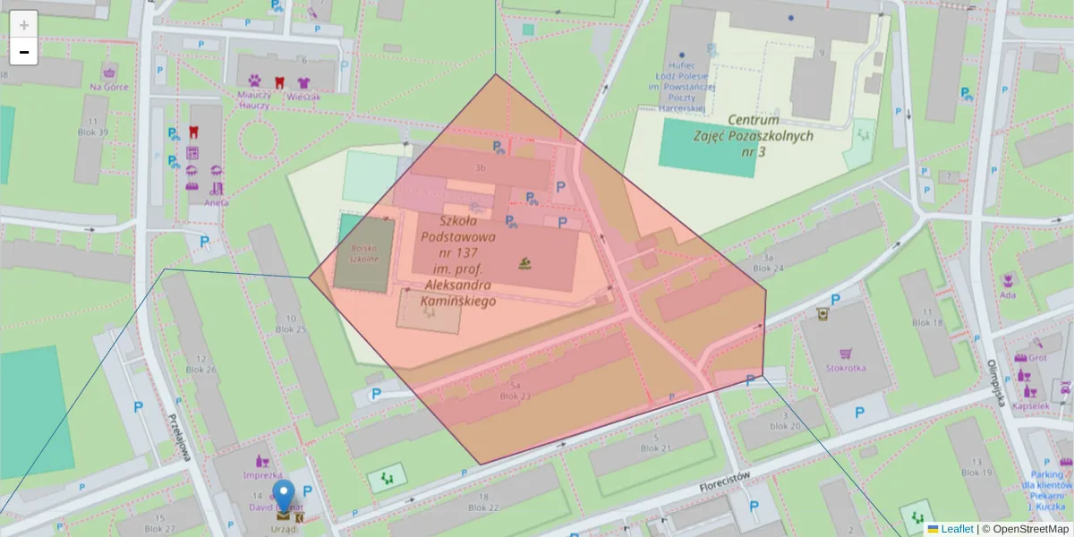 Szczegółowa mapa kodu pocztowego 93-435 z granicami, sąsiednimi kodami pocztowymi i urzędami pocztowymi