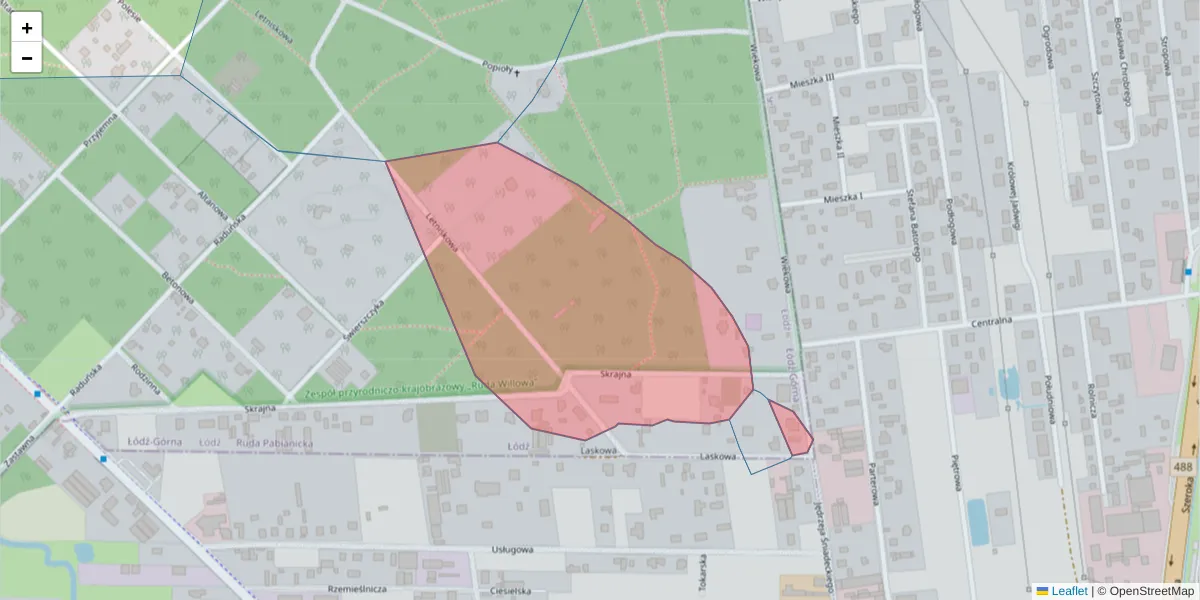 Szczegółowa mapa kodu pocztowego 93-441 z granicami, sąsiednimi kodami pocztowymi i urzędami pocztowymi