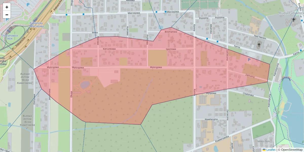 Szczegółowa mapa kodu pocztowego 93-446 z granicami, sąsiednimi kodami pocztowymi i urzędami pocztowymi