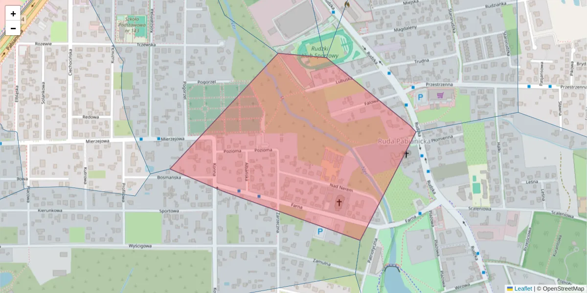 Szczegółowa mapa kodu pocztowego 93-447 z granicami, sąsiednimi kodami pocztowymi i urzędami pocztowymi