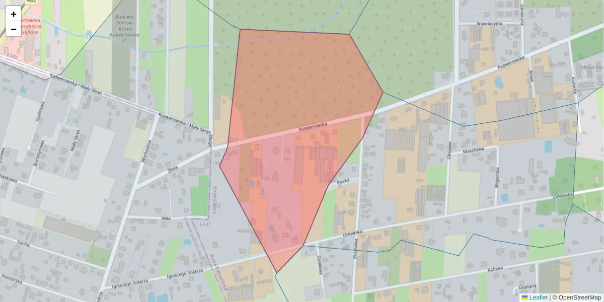 Szczegółowa mapa kodu pocztowego 93-450 z granicami, sąsiednimi kodami pocztowymi i urzędami pocztowymi