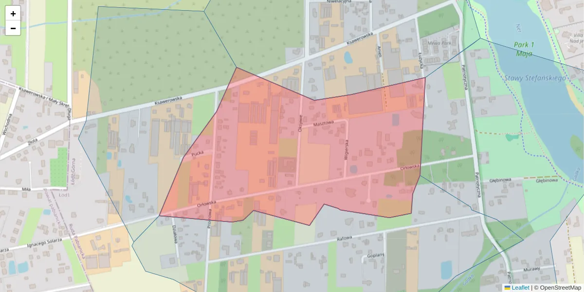 Szczegółowa mapa kodu pocztowego 93-451 z granicami, sąsiednimi kodami pocztowymi i urzędami pocztowymi