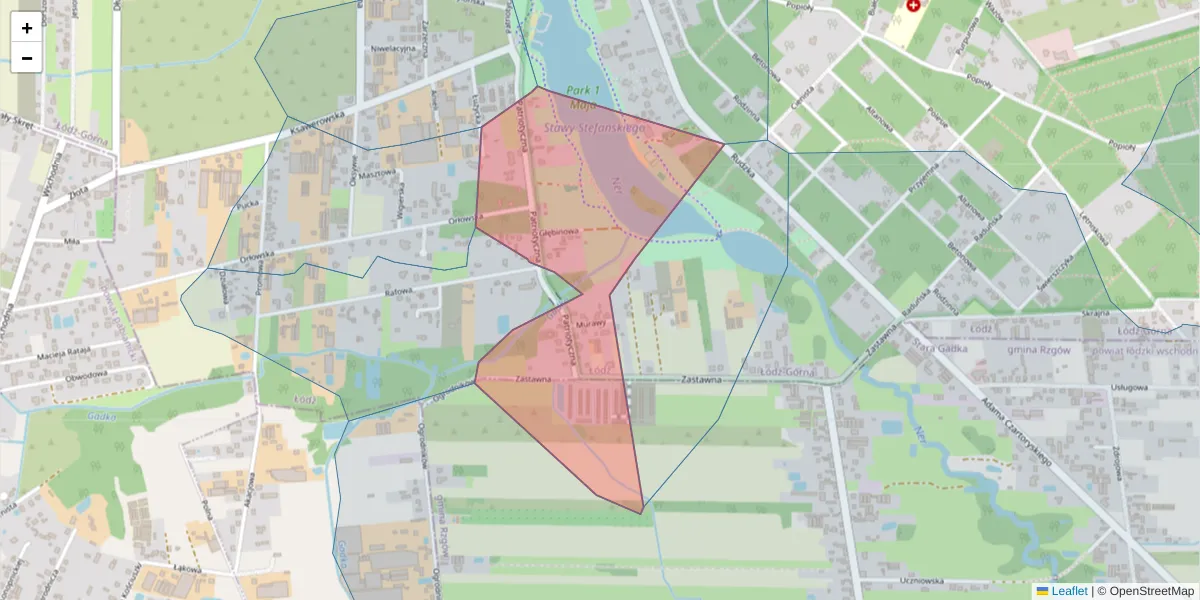 Szczegółowa mapa kodu pocztowego 93-452 z granicami, sąsiednimi kodami pocztowymi i urzędami pocztowymi
