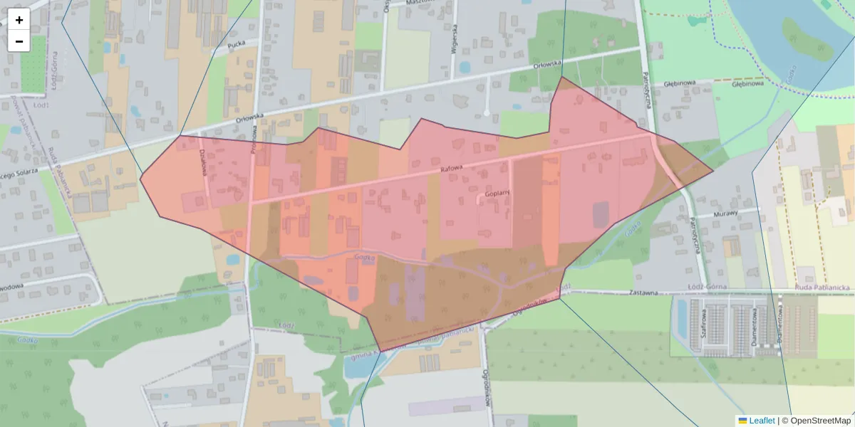 Szczegółowa mapa kodu pocztowego 93-453 z granicami, sąsiednimi kodami pocztowymi i urzędami pocztowymi