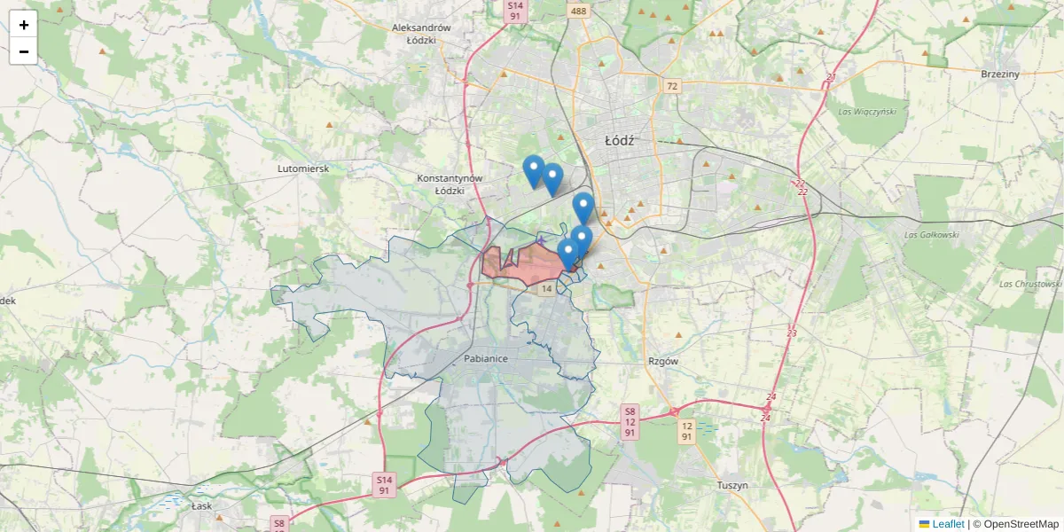 Szczegółowa mapa kodu pocztowego 93-460 z granicami, sąsiednimi kodami pocztowymi i urzędami pocztowymi