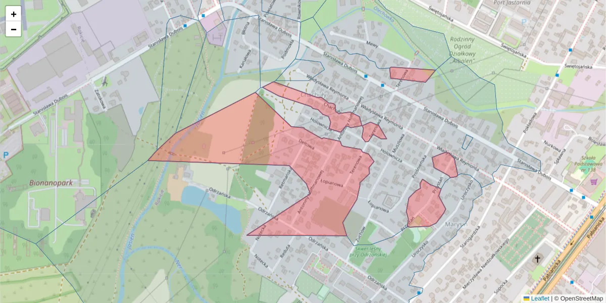 Szczegółowa mapa kodu pocztowego 93-473 z granicami, sąsiednimi kodami pocztowymi i urzędami pocztowymi