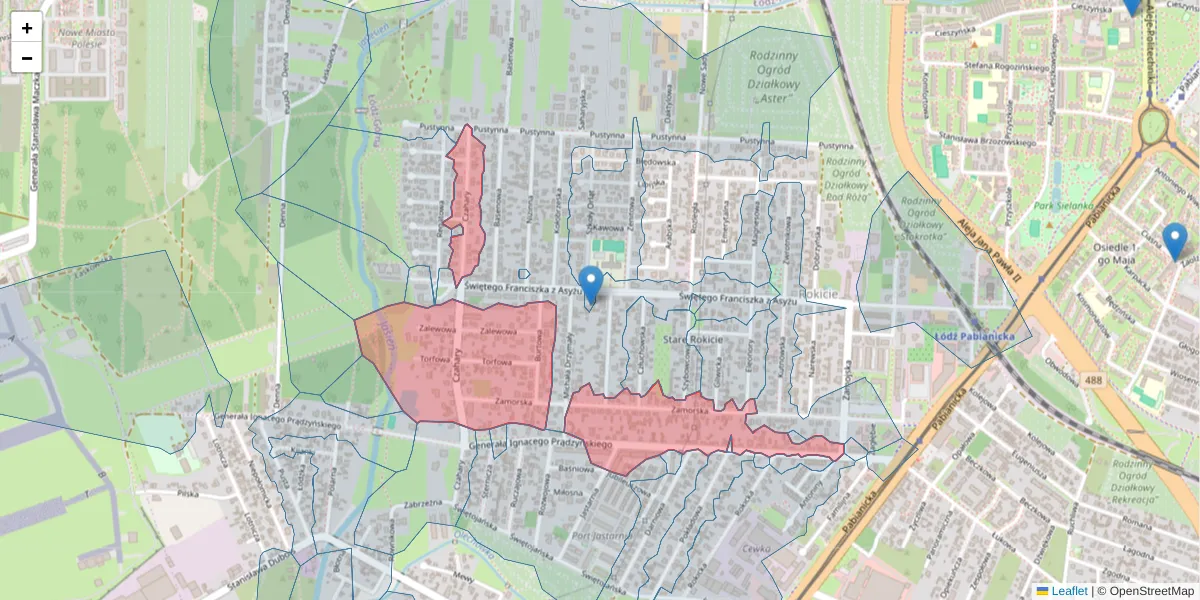 Szczegółowa mapa kodu pocztowego 93-478 z granicami, sąsiednimi kodami pocztowymi i urzędami pocztowymi