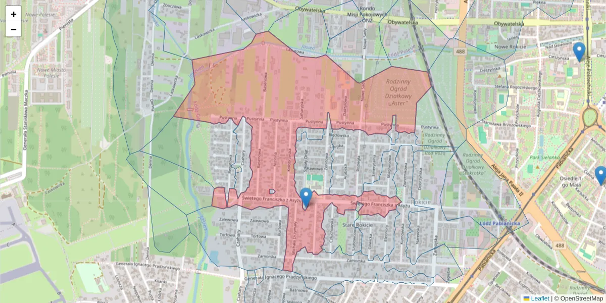 Szczegółowa mapa kodu pocztowego 93-479 z granicami, sąsiednimi kodami pocztowymi i urzędami pocztowymi