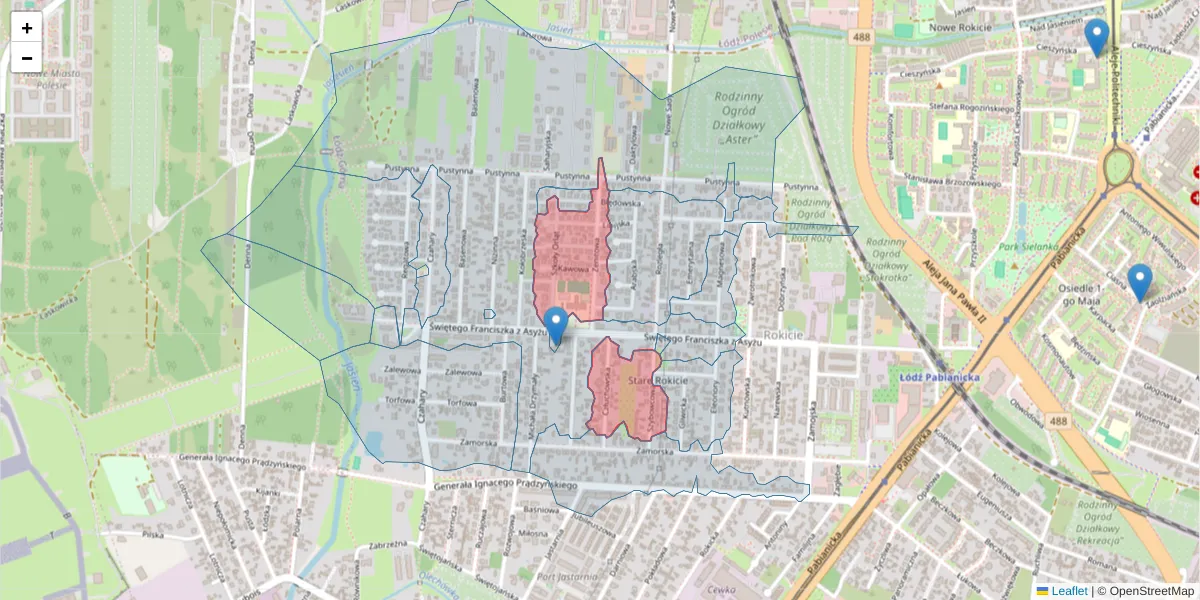 Szczegółowa mapa kodu pocztowego 93-480 z granicami, sąsiednimi kodami pocztowymi i urzędami pocztowymi