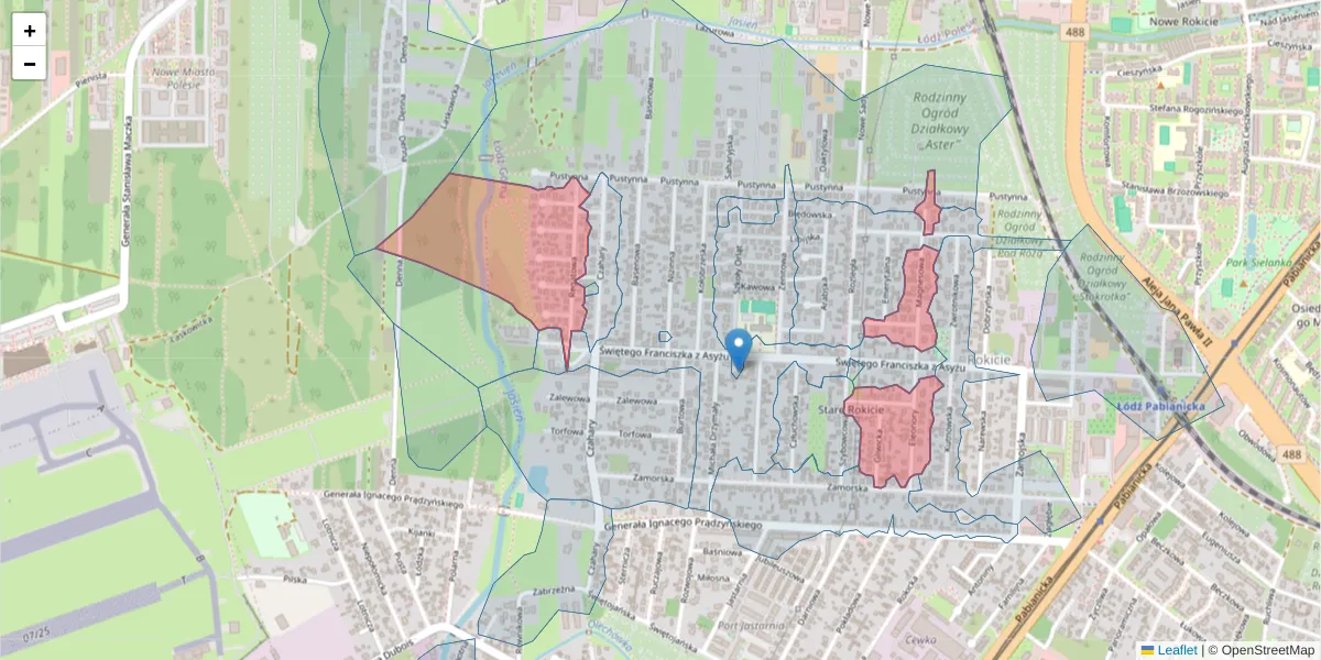 Szczegółowa mapa kodu pocztowego 93-482 z granicami, sąsiednimi kodami pocztowymi i urzędami pocztowymi