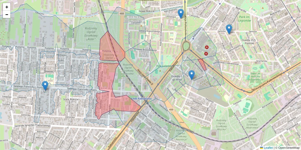 Szczegółowa mapa kodu pocztowego 93-486 z granicami, sąsiednimi kodami pocztowymi i urzędami pocztowymi