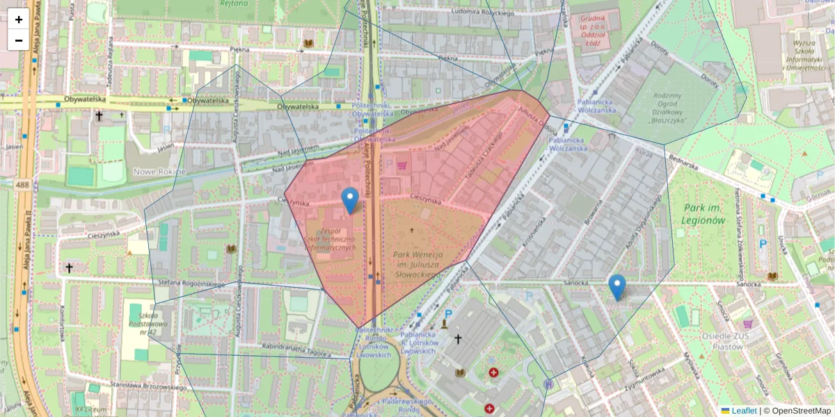 Szczegółowa mapa kodu pocztowego 93-501 z granicami, sąsiednimi kodami pocztowymi i urzędami pocztowymi