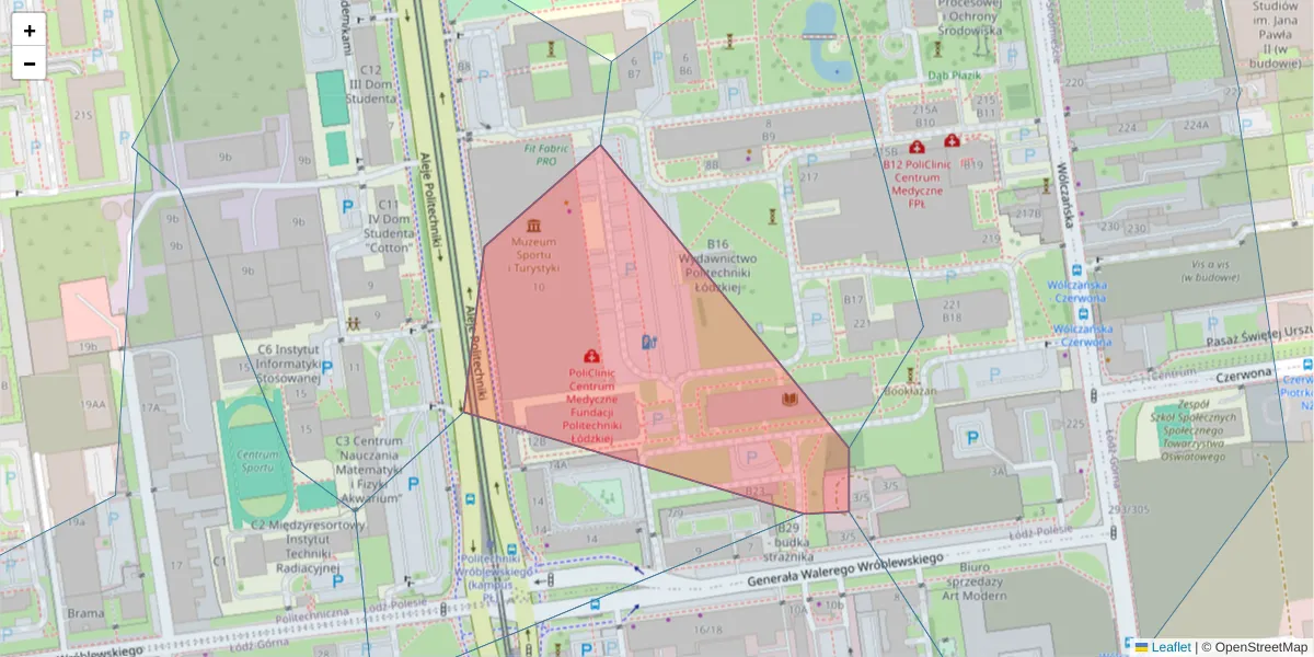 Szczegółowa mapa kodu pocztowego 93-502 z granicami, sąsiednimi kodami pocztowymi i urzędami pocztowymi