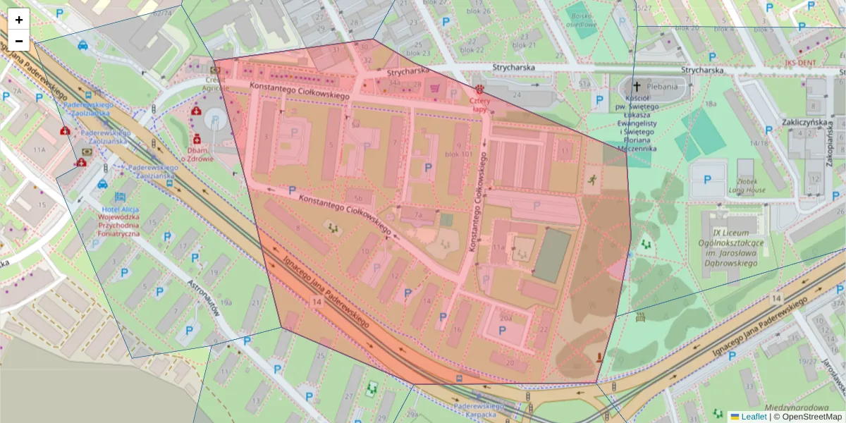 Szczegółowa mapa kodu pocztowego 93-510 z granicami, sąsiednimi kodami pocztowymi i urzędami pocztowymi