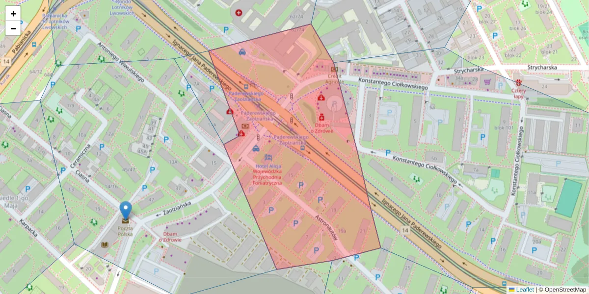Szczegółowa mapa kodu pocztowego 93-530 z granicami, sąsiednimi kodami pocztowymi i urzędami pocztowymi