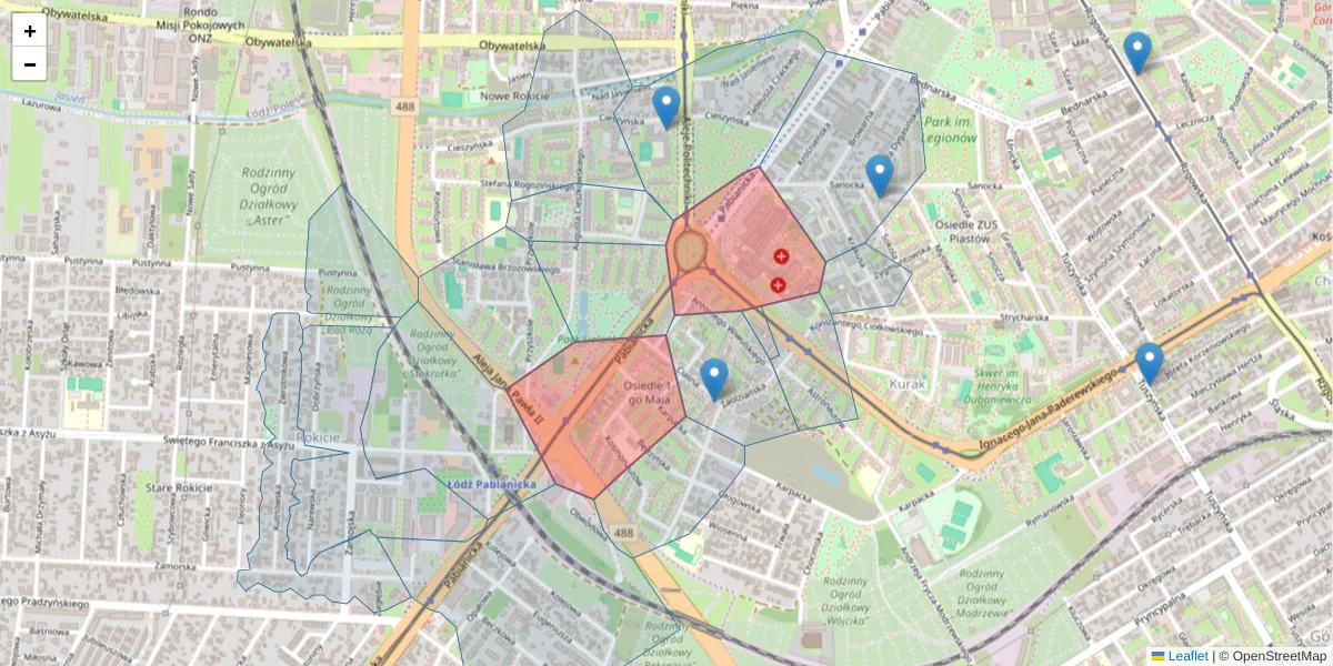 Szczegółowa mapa kodu pocztowego 93-548 z granicami, sąsiednimi kodami pocztowymi i urzędami pocztowymi