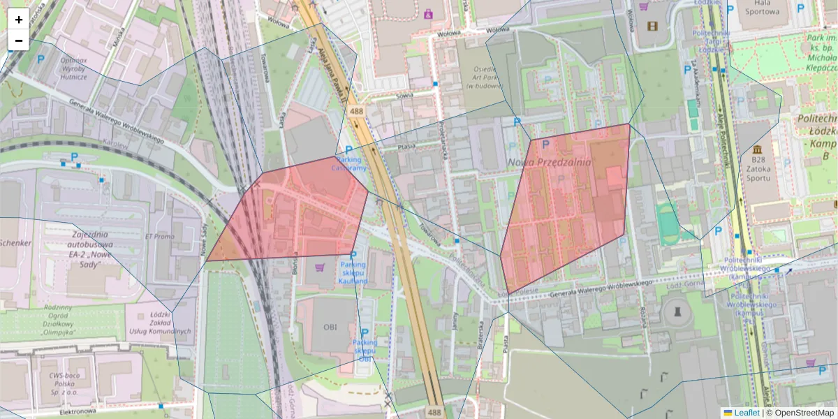 Szczegółowa mapa kodu pocztowego 93-566 z granicami, sąsiednimi kodami pocztowymi i urzędami pocztowymi