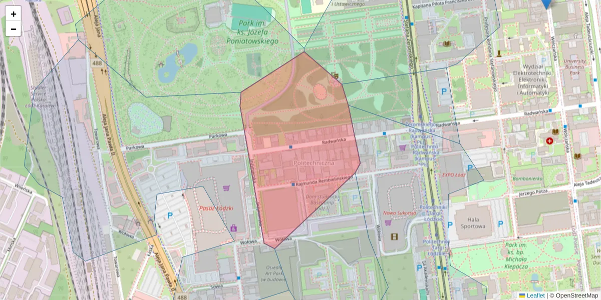 Szczegółowa mapa kodu pocztowego 93-575 z granicami, sąsiednimi kodami pocztowymi i urzędami pocztowymi