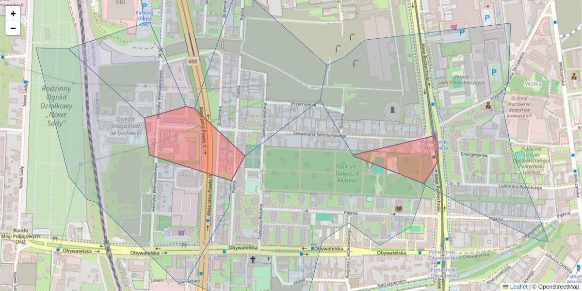 Szczegółowa mapa kodu pocztowego 93-582 z granicami, sąsiednimi kodami pocztowymi i urzędami pocztowymi