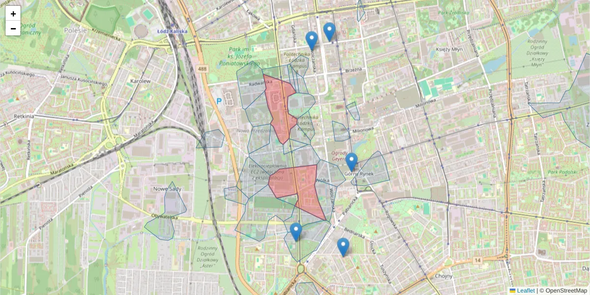 Szczegółowa mapa kodu pocztowego 93-590 z granicami, sąsiednimi kodami pocztowymi i urzędami pocztowymi