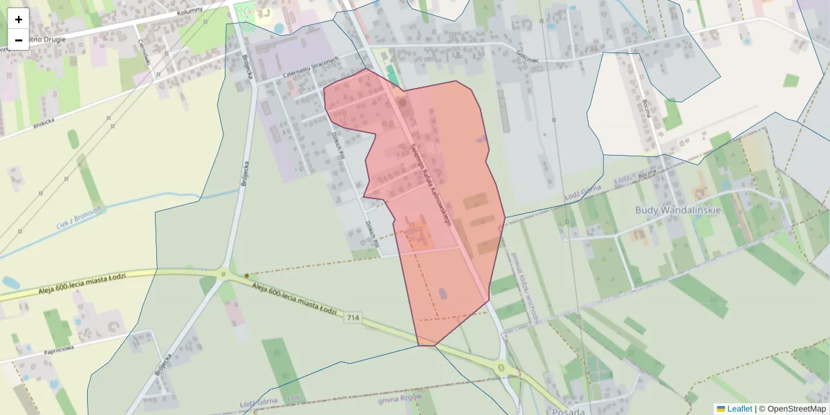 Szczegółowa mapa kodu pocztowego 93-643 z granicami, sąsiednimi kodami pocztowymi i urzędami pocztowymi