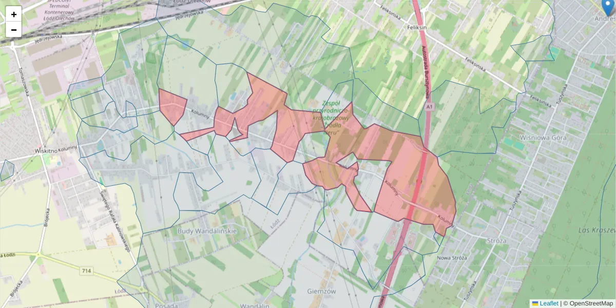 Szczegółowa mapa kodu pocztowego 93-649 z granicami, sąsiednimi kodami pocztowymi i urzędami pocztowymi