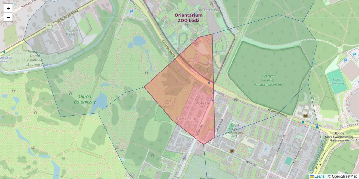 Szczegółowa mapa kodu pocztowego 94-012 z granicami, sąsiednimi kodami pocztowymi i urzędami pocztowymi
