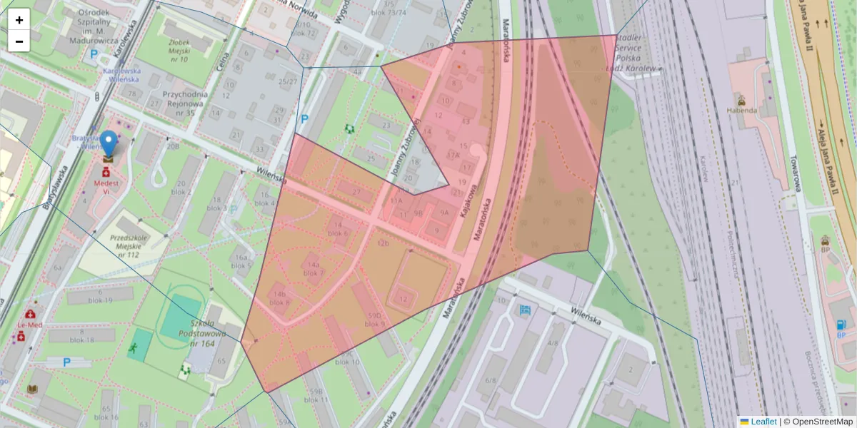 Szczegółowa mapa kodu pocztowego 94-022 z granicami, sąsiednimi kodami pocztowymi i urzędami pocztowymi
