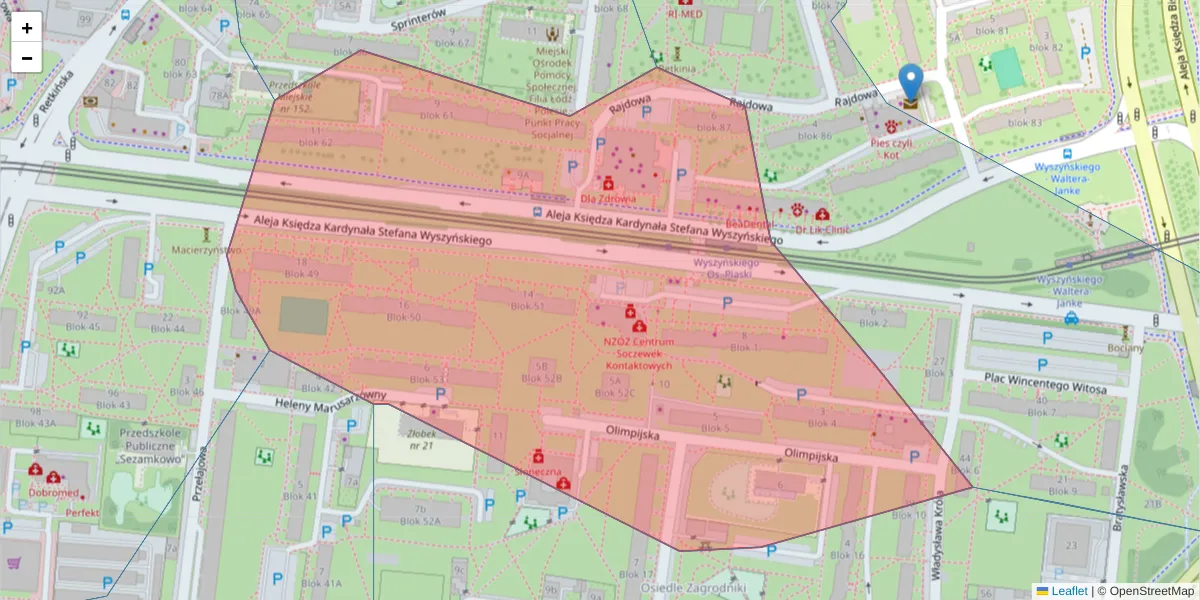 Szczegółowa mapa kodu pocztowego 94-042 z granicami, sąsiednimi kodami pocztowymi i urzędami pocztowymi