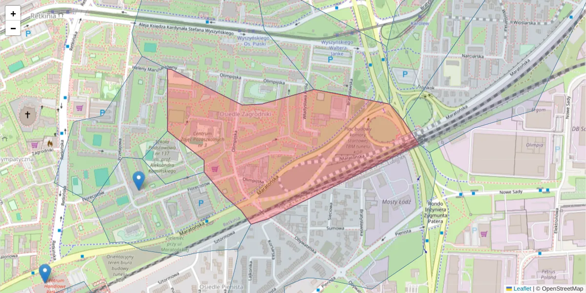 Szczegółowa mapa kodu pocztowego 94-043 z granicami, sąsiednimi kodami pocztowymi i urzędami pocztowymi